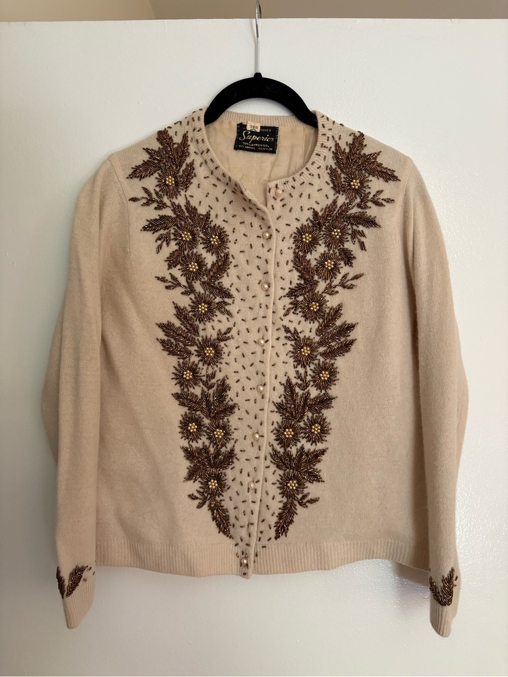Vintage beaded lambswool + angora cardigan sweater